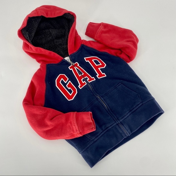 Gap Kids Sherpa Lined Hoodie XS 4-5 Years Red Navy Blue - Picture 1 of 5